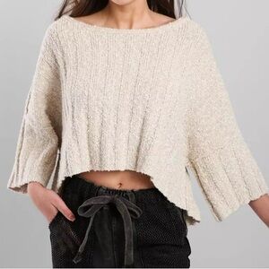 Free People Good Day oversized cropped pullover sweater in a neutral beige/tan